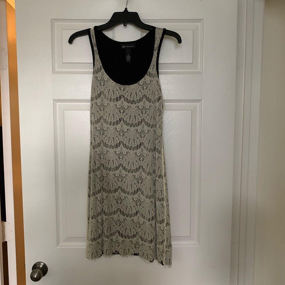 Short lace overlay dress. Black with ivory lace. - Picture 1 of 2